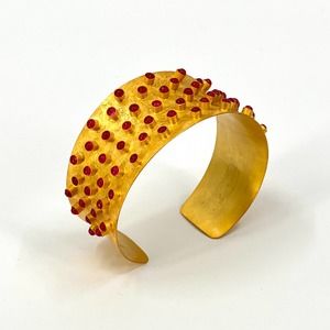 MARCELA Gold Plated Gemstone Cuff Bracelet Womens One Size Red Pink Bezel Set